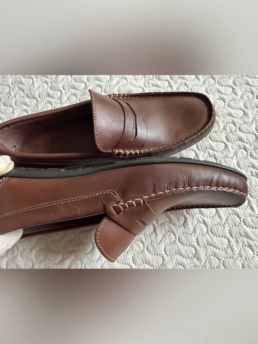 Sandro Men’s Chestnut Brown Leather Penny Loafers w/ Mocassin Stitching Size 10